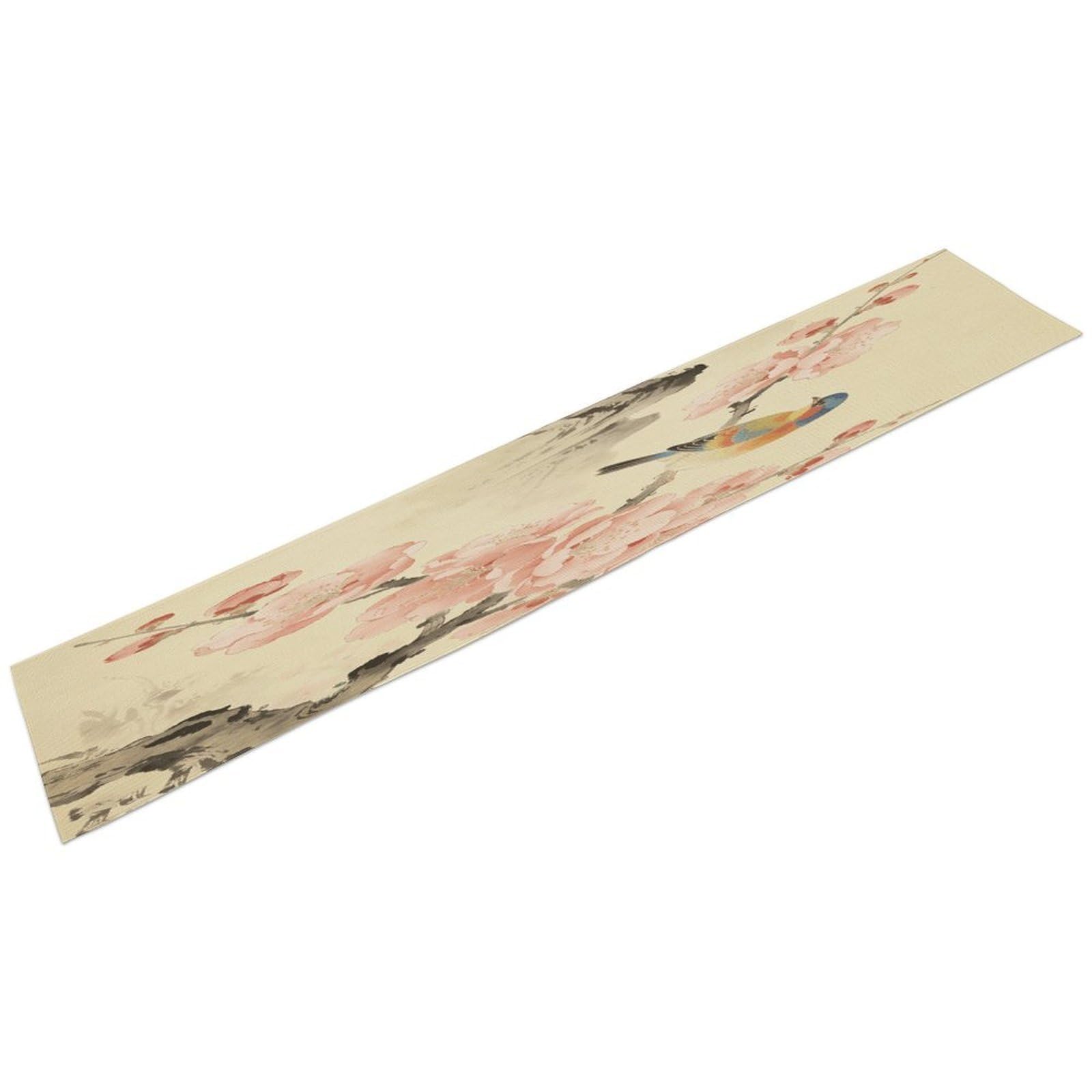 Apricot Flowers Table Runner Classical Linen Dining Cloth Runner Spring Kitchen Table Decoration Seasonal Farmhouse Cloth Runners for Mothers Day Easter Wedding