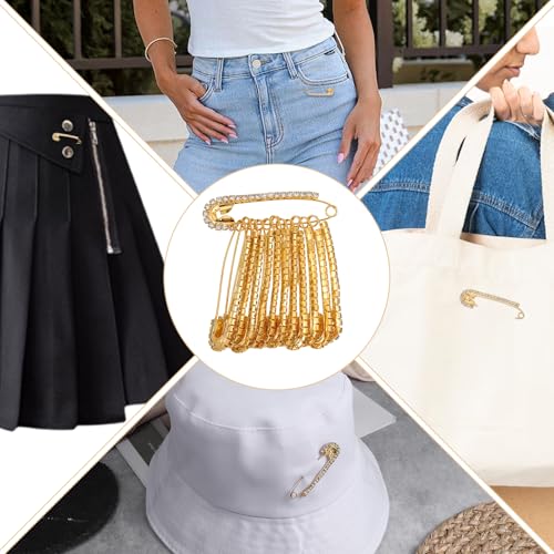 Image of 12 PCS Fancy Safety Pins, Rhinestone Gold and Sliver Safety Pins Large, Decorative Brooch Pins for Clothing, Women Crystal Brooch Pin for Clothes Hats Shawl