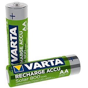 Varta 56736101402 Recharge Accu Solar AA Mignon Ni-Mh accu verpakking met 2 stuks 800 mAh – herlaadbaar zonder memory…