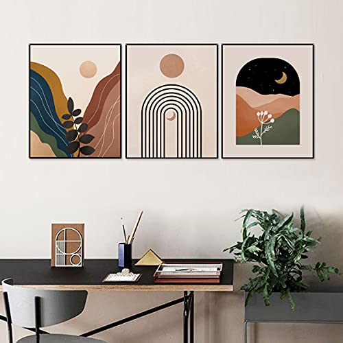 Set Of 3 Boho Prints Mid Century Modern Wall Art Minimalist Terracotta Art Gallery Art Neutral Abstract Geometric Prints Black Beige Orange UNFRAMED 11X14INCH