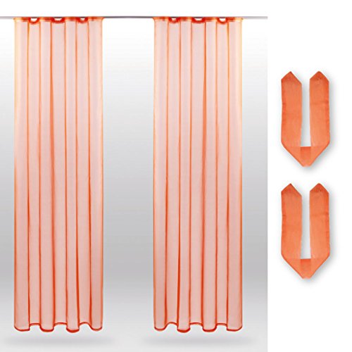 Bestlivings Dekoschal Noella mit Universalband, transparente Gardine Voile b 140x l 245 cm 2er Pack,in vielen Farben erhältlich (orange - möhre/mit Raffhalter)