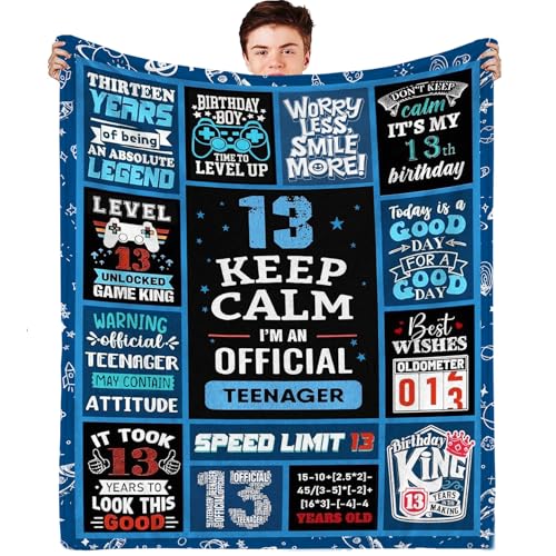 AOOCHUSS 13th Birthday Decorations for Boys - 13 Year Old Boy Gifts Birthday Kids Blanket 50 x 40 Inches Warm Flannel Throw Blankets Present Coolest Gifts for 13 Year Old Birthday