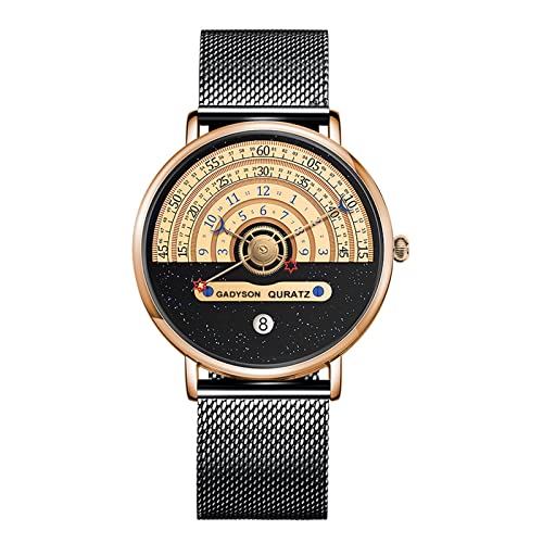 LAKINGA Mens Watches Fashion Milky Way Starry Sky Dial Quartz Analog Mesh Stainless Steel Waterproof Watches for Men with Auto Date