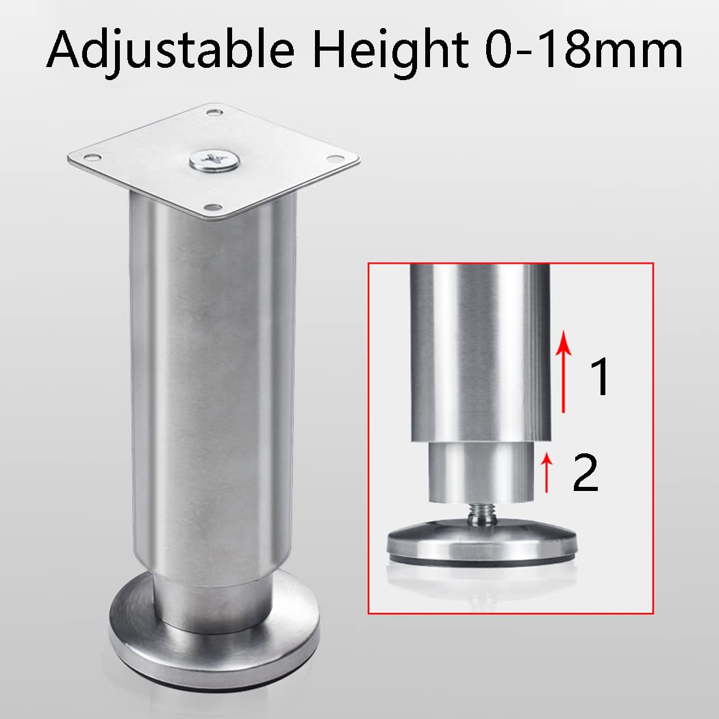 Zestaw 4 regulowanych nóżek meblowych ze stali nierdzewnej 30 cm (11,8"), idealne do sof, stołu, biurka, szafki i łóżka. Metalowe nóżki wsporcze z wykończeniem PLA