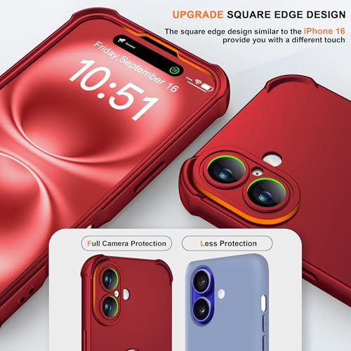 Image of ORETECH 3 in 1 for iPhone 16 Case with 2 x 9H Screen Protector,Red | Full Body Shockproof Design Smooth Texture,15FT Military Grade, Camera Lens Shield, with Armor Front Frame Protection