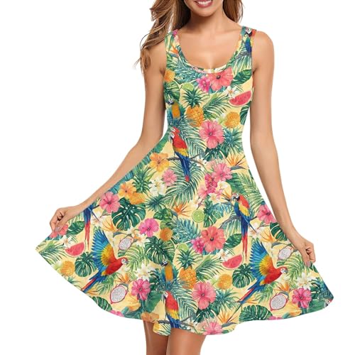 Image of TOADDITDO Women's Sleeveless O Neck Beach A-Line Party Coctail Tank Dresses Flared Sundress