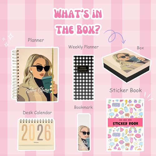 Image of Planner Kit Includes A5 Journal (22x17cm) 262 Pages | 120 GSM | Weekly Planner | Desk Calendar 2026 | Stickers Book | Bookmark (The Classy Edition, Boss Mode Series)
