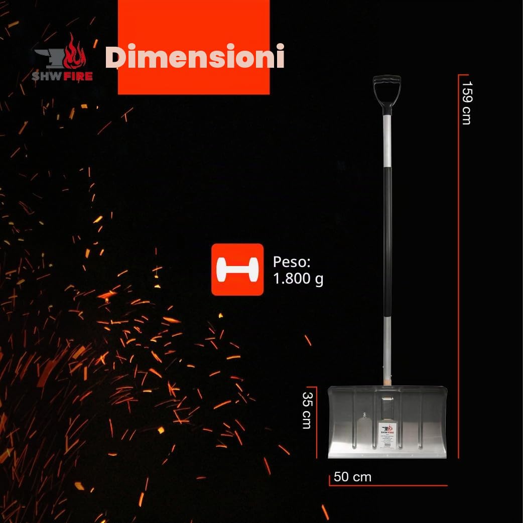 SHW-FIRE Pala da neve in alluminio, 50 cm, con manico ergonomico e bordo in alluminio, ideale per grandi quantità di neve su marciapiedi e vialetti, Made in Germany