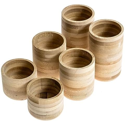 Set of 6 Bamboo Wood Tealight Candle Holders Cover