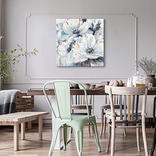 Flower Wall Art Abstract Blue: Large Magnolia Canvas Artwork Living Room White Floral Painting Gold Foil Blossom Modern Picture Elegant Gray Botanical Prints For Bathroom Gallery Office #TOP1