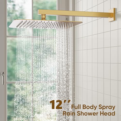 Image of ESNBIA Rain Shower Head with Handheld Spray Combo, 12 inch Brushed Gold
