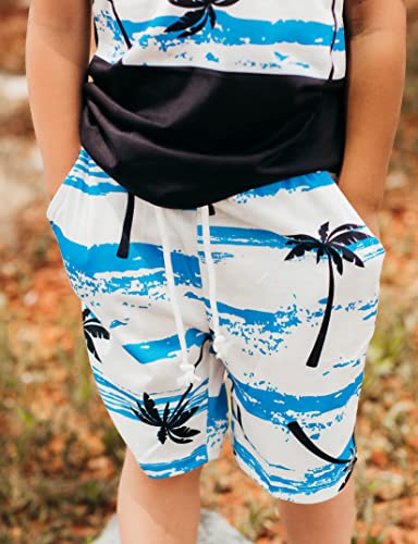 Image of GERU Boy Shorts Sets Hawaiian Outfit Kid Leaves Floral Short Sleeve Shirt Top+shorts Suits