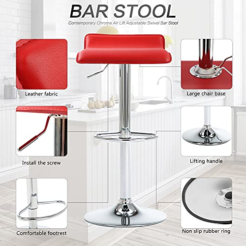 Dagonhil Bar Stools Set Of 4 Modern Square Pu Leather Adjustable Barstools Counter Height Stools With Backless 360° Swivel Stool Red #TOP2
