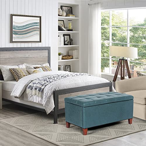 Joveco Storage Ottoman Bench Rectangular Pu Leather Tufted Top Entryway Bench Toy Chest Coffee Tables Footstool For Living Room Bedroom, Need To Diy Assemble/ Put It Together, (Dark Blue) #TOP6