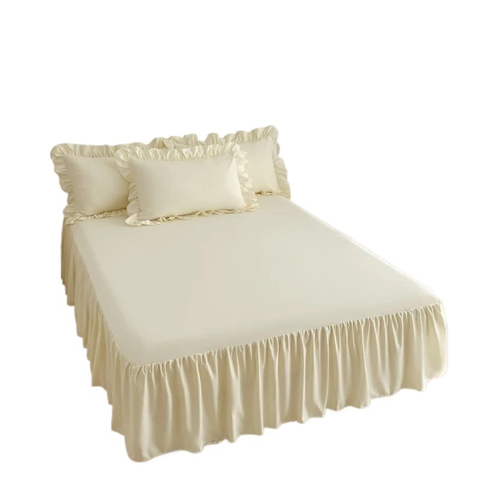 Bed skirt 1pc Ruffled Solid Color Bed Skirt Bedspread Bedskirt For Bedroom(Light Yellow,1pc skirt 180x200cm)