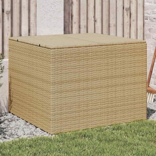 kithwjll Baúl de jardín de polirratán beige 291L con bolsa interior impermeable, marco de acero pulverizado, resistente a los rayos UV, 80 x 75 x 59 cm, ideal como caja para cojines