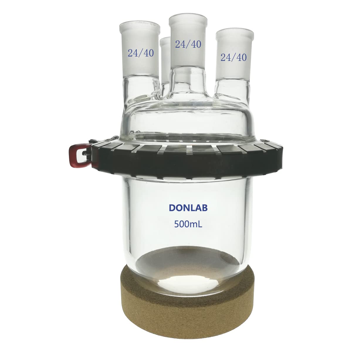 KimLab REA-0086 Cylindrical Round Bottom Reaction Kettle Flask with Cover,Four-Neck Standard Taper Joints 24/40 Joint Center - 24/40 Joint Side Neck 10000ml/10L Capacity