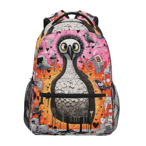 Sac à dos ordinateur lumineux oiseau noir avec port de charge pour collégiens