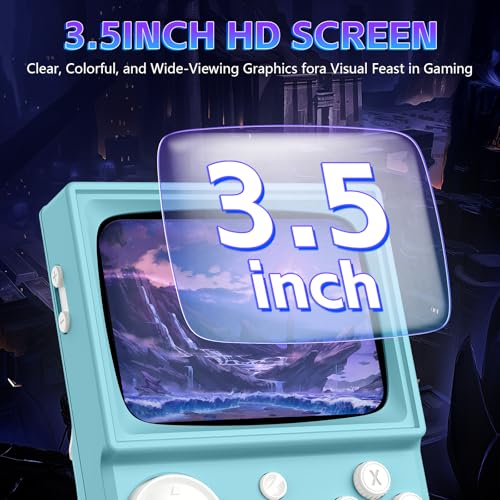 Image of R36T Retro Game Console, Handheld Game Console with 3.5in IPS HD Screen, Video Game Consoles Supports WiFi Networked Fighting and OTG, 3500mAh Battery, 64GB TF Card, Glacier Blue