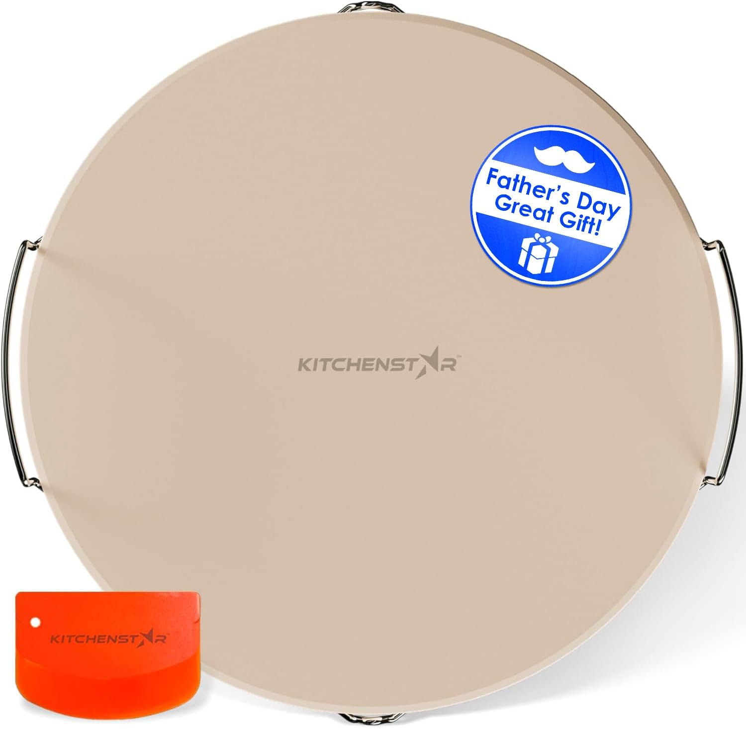 KitchenStar 16-inch Pizza Stone for Oven and BBQ Grill with Handles, Round, 5/8″ Thick – Natural Cordierite, 1800 °F Resistant, Baking Stone Set with Stainless Steel Rack & Plastic Scraper Tool KitchenStar 16-inch Pizza Stone for Oven and BBQ Grill with Handles, Round, 5/8″ Thick – Natural Cordierite, 1800 °F Resistant, Baking Stone Set with Stainless Steel Rack & Plastic Scraper Tool