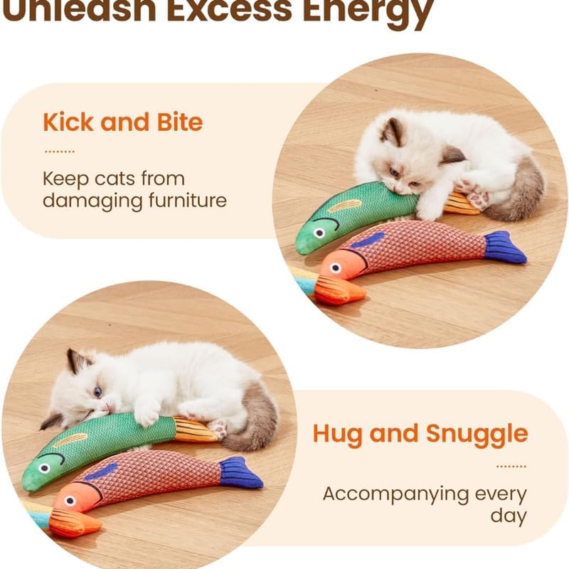D&C PAWS Catnip Fish Toy for Cats Soft and Durable, Interactive Cat Kicker Toys for Indoor Kitten Exercise 8 Inches Teething Chew Toy for All Breeds (Pack of 1 Pcs, Multicolor) 4