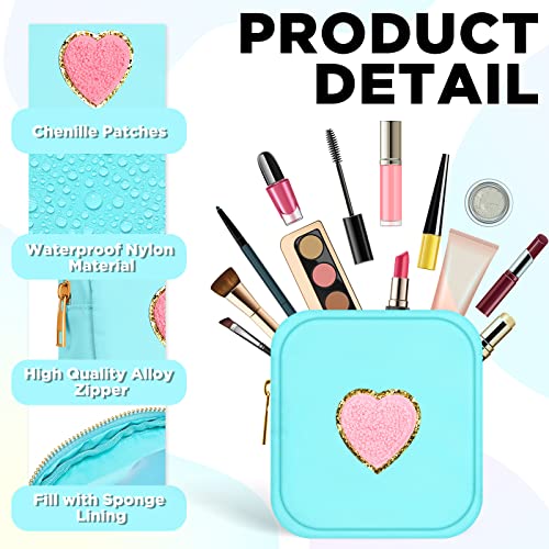 Zubebe 6 Pcs Preppy Patch Cute Makeup Bags Toiletry Bags Skincare Pouch Chenille Letter Nylon Bag for Purse Small Zipper Cosmetic Makeup Pouch Preppy Things for Travel(Cute Color)3