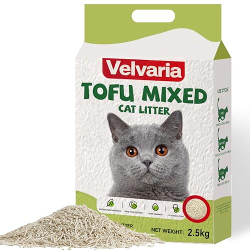 Velvaria Cat Litter Mixed Tofu Clumping Litter Low Dust Super Absorbent Cat Sand Plant Degradable Anti-Odor Low Tracking Litter Sand (1pc 2.5kg)