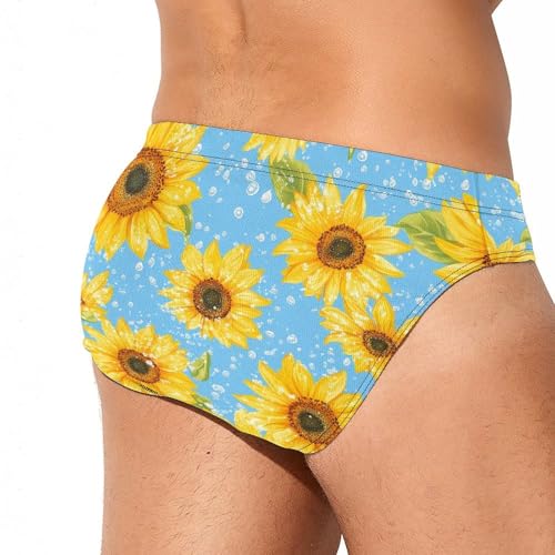 Sunflowers Blue Background Mens Swim Briefs Sexy Bikini Swimwear Bathing Suits Trunks3