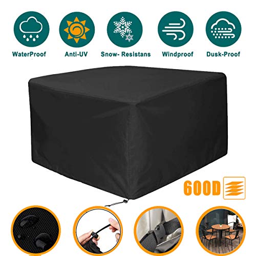 eeQiu tarpaulin for garden furniture [125x125x75cm] - Practical cover for your garden furniture, rectangular seating, Garden Tables and Furniture Sets, waterproof breathable 600D Oxford