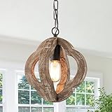 9.84' Modern Farmhouse Wood Pendant Lights Kitchen Island 1-Light Orb Distressed Oak Pendant Light Rustic Ceiling Hanging Light for Kitchen Sink Dining Room Hallway Entryway Foyer Adjustable Chain E26