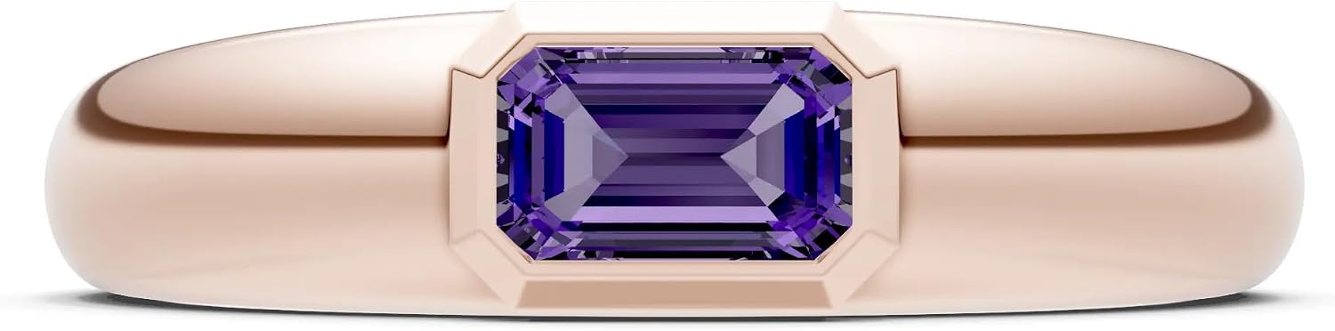 PEORA Emerald Cut Cut Amethyst Dome Band Available in Solid 10K, 14K or 18K Ring – White, Yellow or Rose Gold