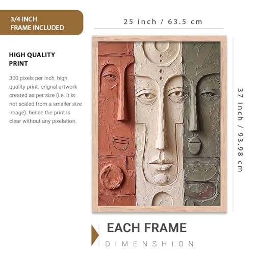 Image of kotart Relief Face Wall Art - Modern Abstract Portrait Sculpture,| Aesthetic Paintings With Frame For Living Room Bed Room Hotel Wall Decor Digital Reprint (25x37 inch)