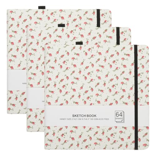 Carnet d'aquarelle 13x13 PATIKIL, lot de 3 journaux 64 pages 165g à couverture rigide