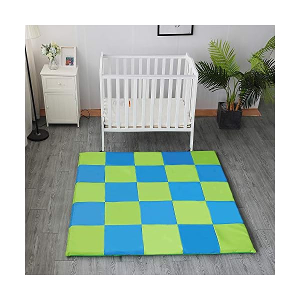Tapete-Set für Babys Mädchen Kinder und ihre Eltern mit viskoelastischer Schaum – Play Mat quadratisch Polsterung für den Boden 148 x 148 cm – blau und grün – Bild 4