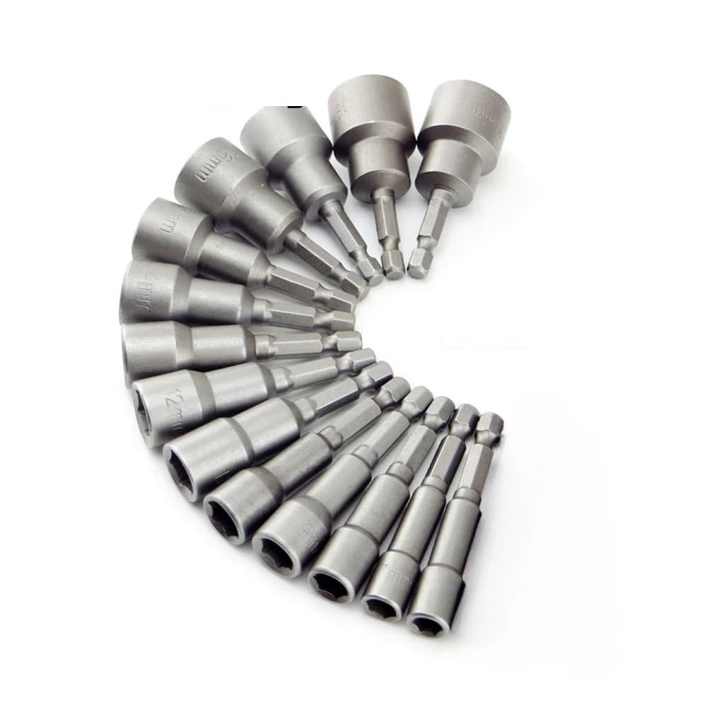 Juego de brocas con destornillador magnético de potencia de 6-19mm, adaptador de enchufe de impacto de liberación rápida de 65mm for carpintería, 14 Uds.