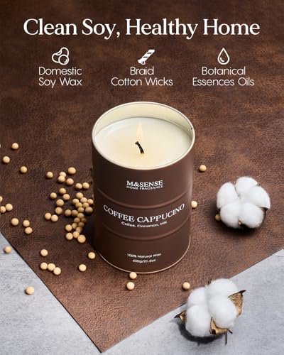 Image of M&SENSE Coffee Cappuccino Large Scented Candles Christmas Decor, Hoilday Soy Wax Christmas Candle 21.2oz 120 Hours, Coffee Aroma Candle Unique Housewarming Appreciation Gifts