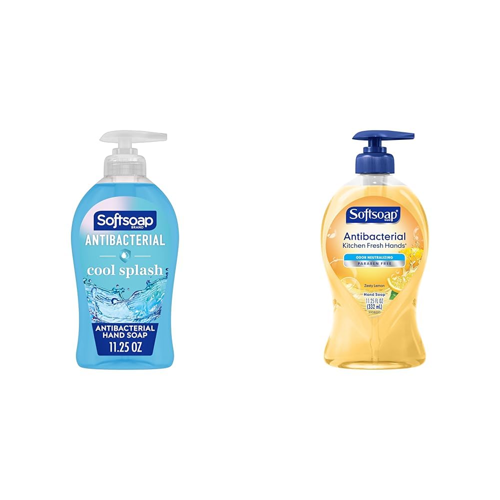 Softsoap Clean & Protect Antibacterial Liquid Hand Soap, Cool Splash Hand Soap, 11.25 Ounce, 6 Pack & Antibacterial Liquid Hand Soap, Kitchen Fresh Hand Soap, 11.25 Ounce, 6 Pack