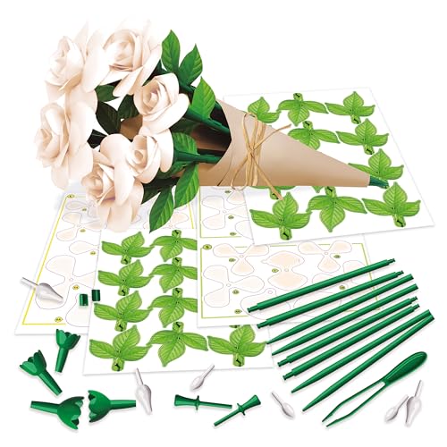 Educa - Blumenstrauß aus weißen Rosen | Floral Art | Bastelset für 12 Papierrosen ohne Kleber oder Schere | Blumen und Rosen | Valentinstagsgeschenke | Ab 14 Jahren (20395)