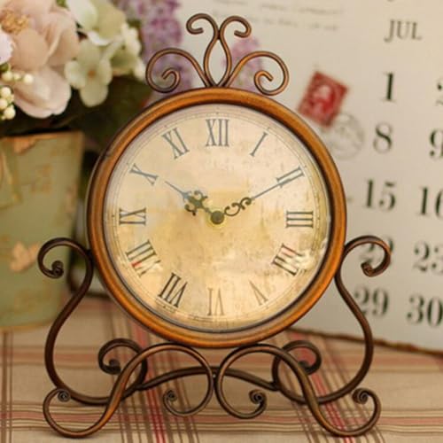 Reloj de mesa vintage Abaodam de hierro forjado marrón para decoración de salón 8