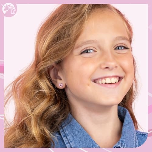 UNICORNJ Sterling Silver 925 Heart Earrings Stud for Girls with Enamel Heart in Heart2