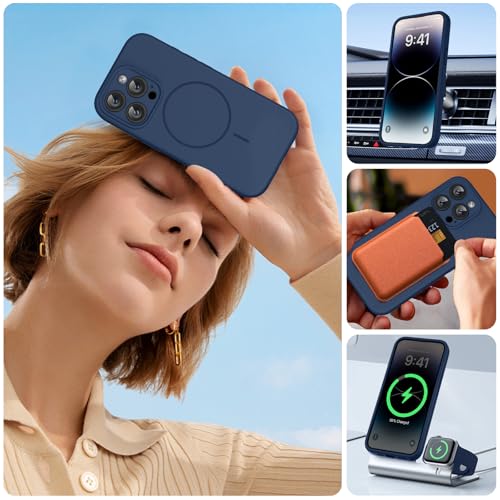 Image of Miracase Magnetic for iPhone 14 Pro Max Case, [Soft Anti-Scratch Microfiber Lining], Compatible with MagSafe, Silicone Shockproof Protection Phone Case for iPhone 14 Pro Max,Dark Blue