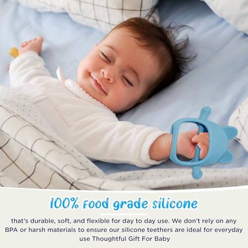 Image of 3 Packs Baby Teething Toys for 0-12 Months Babies, Silicone Pacifier with Teething Mittens and Silicone Teethers for Babies, Soft Handheld Teether Baby Chew Toys for Infants, (Blue)