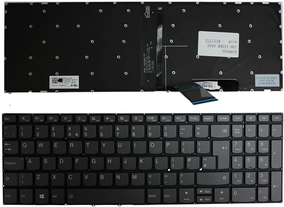 Power4Laptops Reino Unido Retroiluminada Gris Teclado de Repuesto para Ordenador portátil Compatible con Lenovo IdeaPad 330-15IKBR