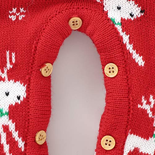 Borlai Pasgeboren Baby Kerst Romper Outfit Peuter Jongen Meisje Rood Herten Gebreide Trui Jumpsuit Ronde hals Overall Bodysuit - Afbeelding 4