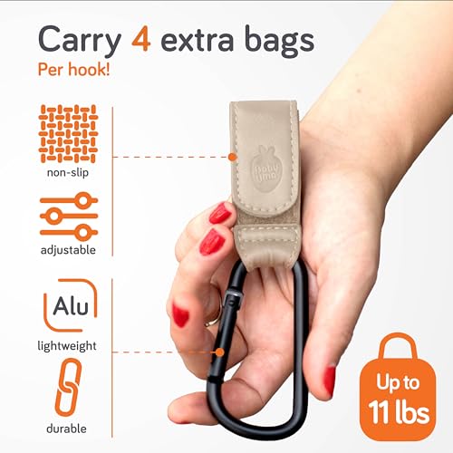 image for Baby Uma Stroller Hooks for Bags (2 Pack) - Leather-Style Stroller Cli