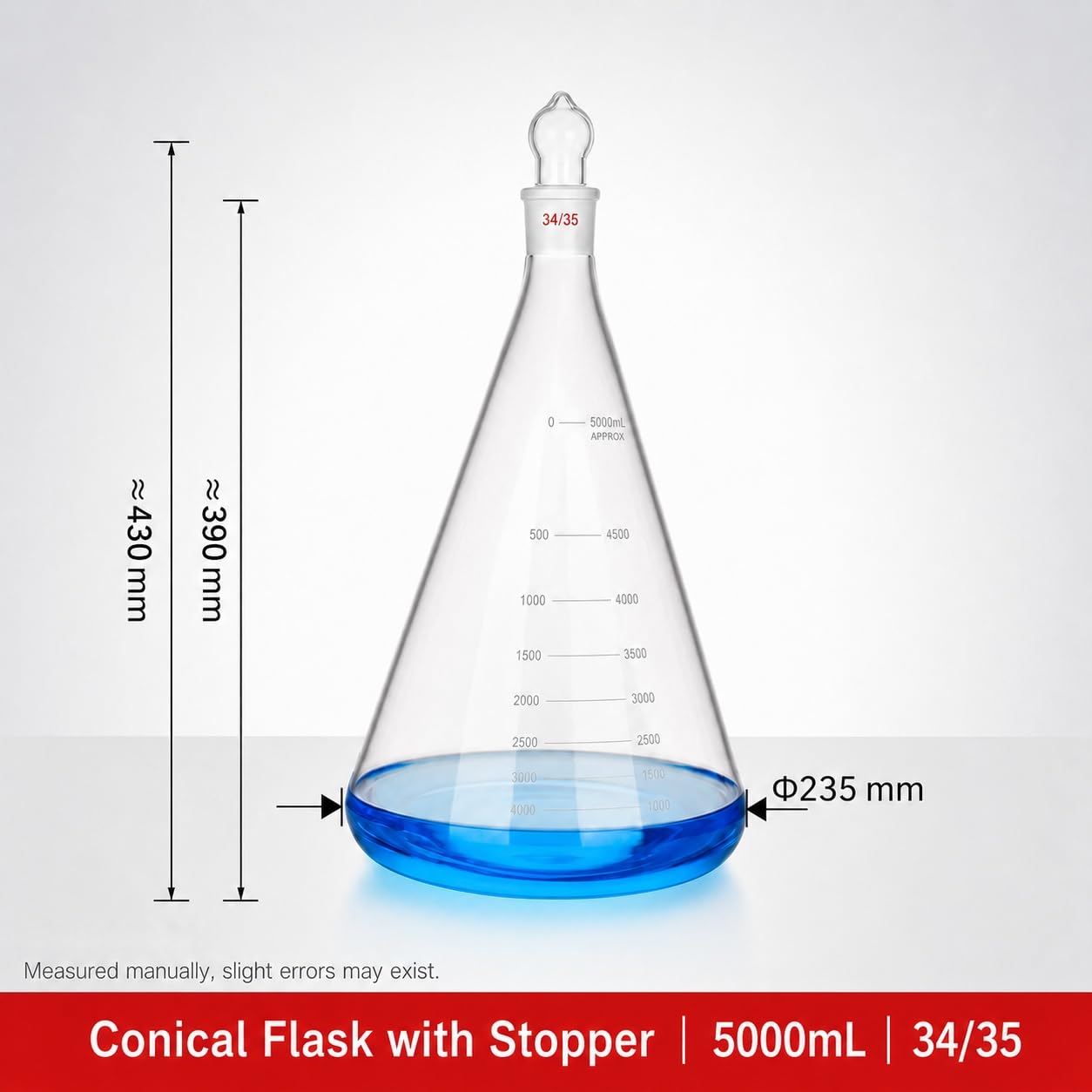 Kolba Erlenmeyera Stożkowa Szklany Korek Szlif Lab-5000mL 34/35#