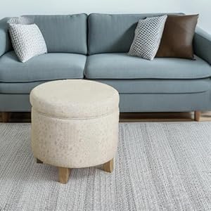 Homepop home decor upholstered round storage ottoman ottoman with storage for living room bedroom with flared legs linen large  urban country home decor