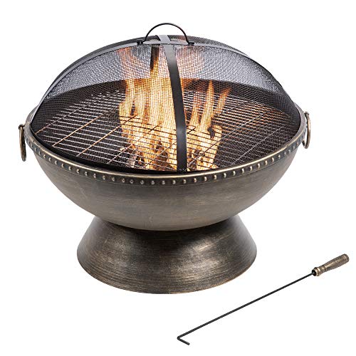 Peaktop Outdoor Garden Patio Round Bowl Steel 30" Log Burning Fire Pit