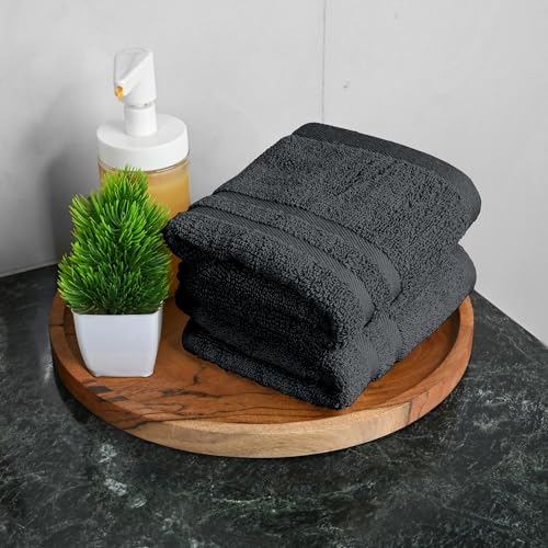 Image of Divine Casa Cotton 550 GSM Hand Towels Pack of 2 Grey, 60 x 40 cm Ultra Soft & Highly Absorbent Thick Bathroom Towels