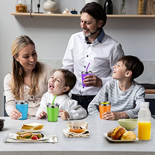 Rommeka Kids Tumblers With Lids And Straws, 5 Pack Upgrade 12Oz Stainless Steel Unbreakable Toddler Cups Spill Proof With Colorful Sleeve, Reusable Drinking Cup For Adults And Children #TOP6